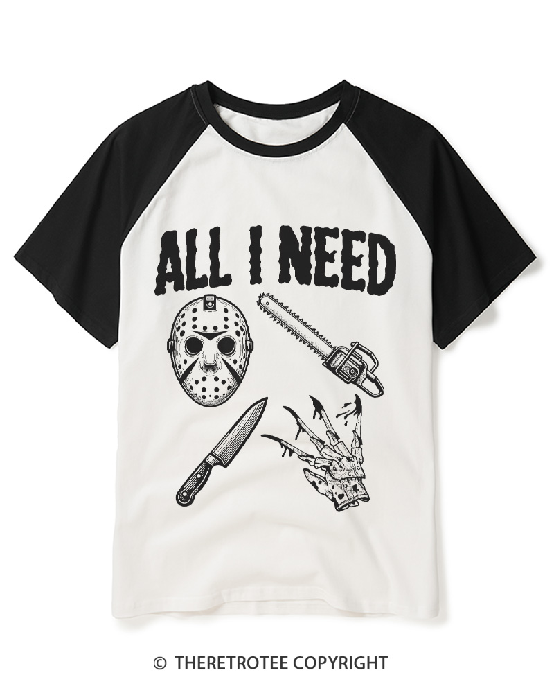 TheRetroTee All I Need Halloween 1980s Raglan Baseball T-Shirt