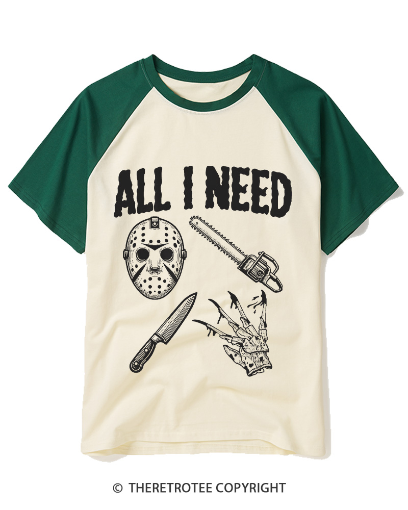 TheRetroTee All I Need Halloween 1980s Raglan Baseball T-Shirt