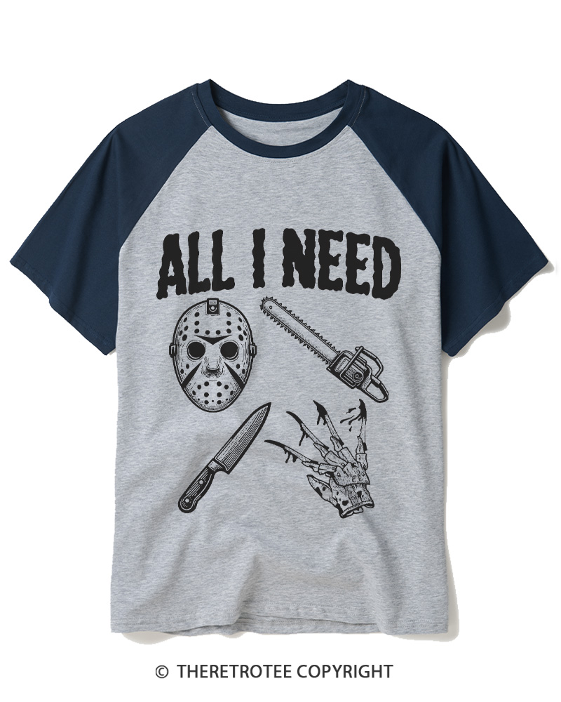 TheRetroTee All I Need Halloween 1980s Raglan Baseball T-Shirt