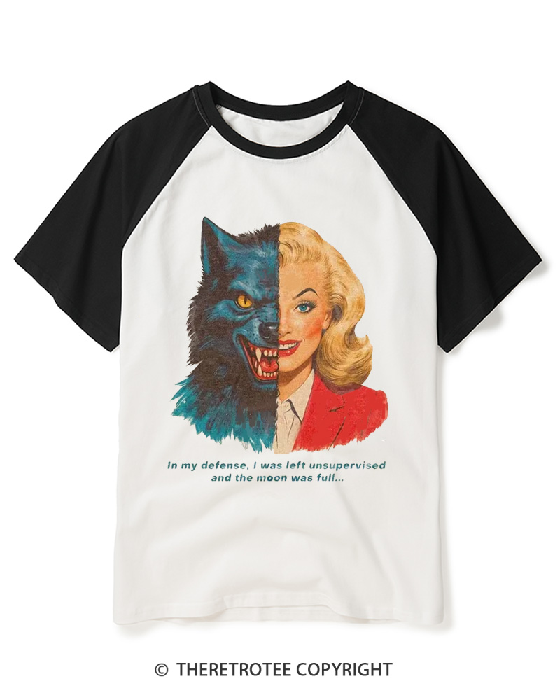 TheRetroTee I Was Left Unsupervised And The Moon Was Full 1950s Raglan Baseball T-Shirt