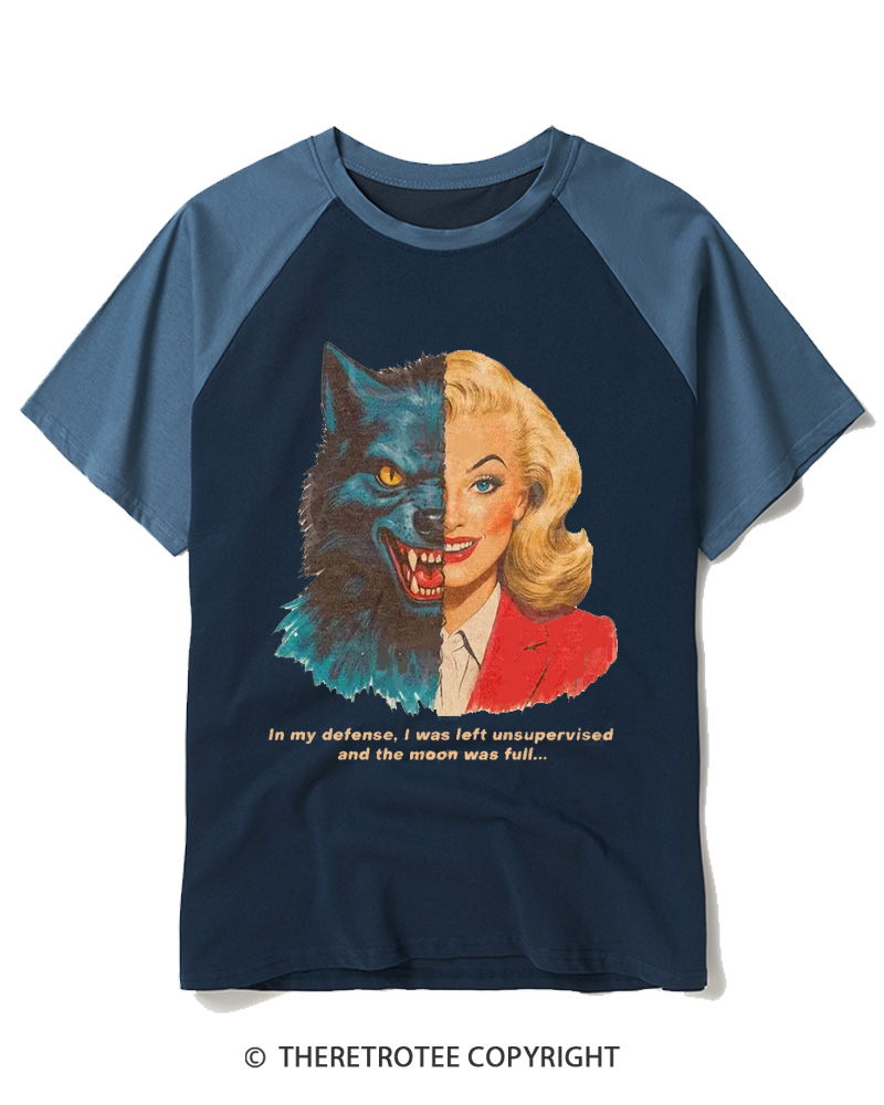TheRetroTee I Was Left Unsupervised And The Moon Was Full 1950s Raglan Baseball T-Shirt