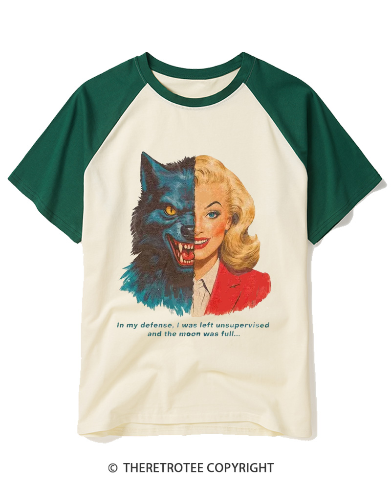TheRetroTee I Was Left Unsupervised And The Moon Was Full 1950s Raglan Baseball T-Shirt