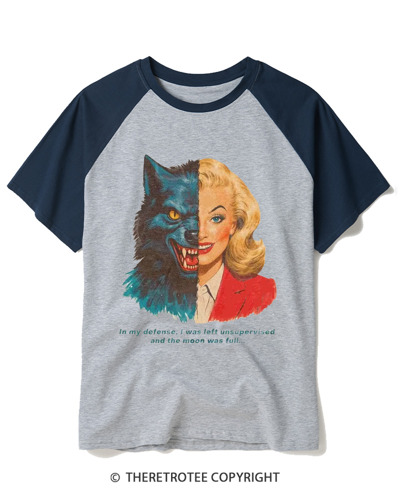 TheRetroTee I Was Left Unsupervised And The Moon Was Full 1950s Raglan Baseball T-Shirt