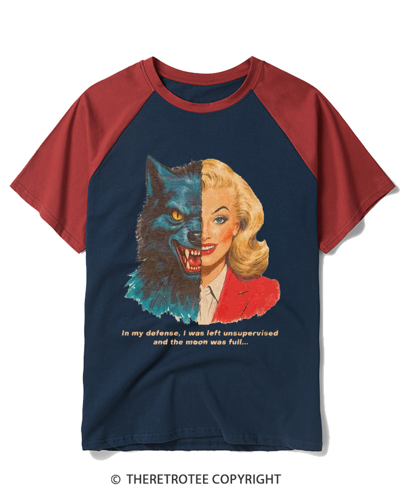 TheRetroTee I Was Left Unsupervised And The Moon Was Full 1950s Raglan Baseball T-Shirt