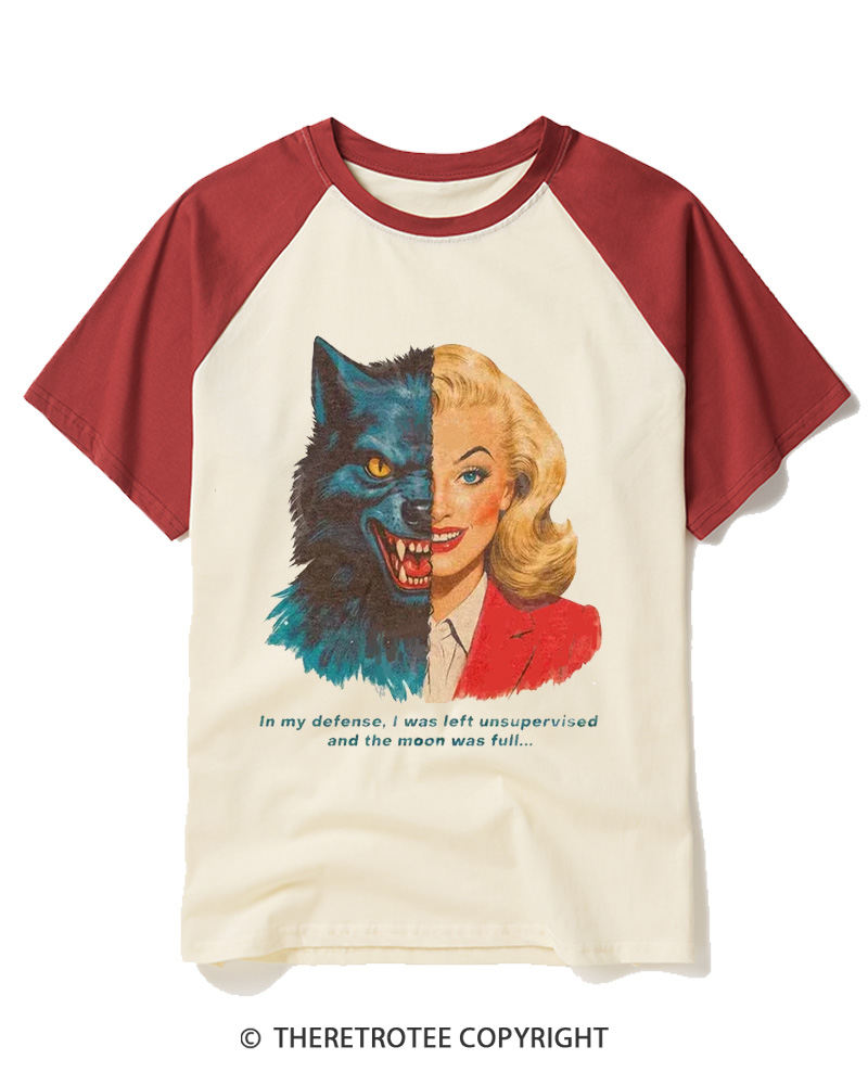 TheRetroTee I Was Left Unsupervised And The Moon Was Full 1950s Raglan Baseball T-Shirt
