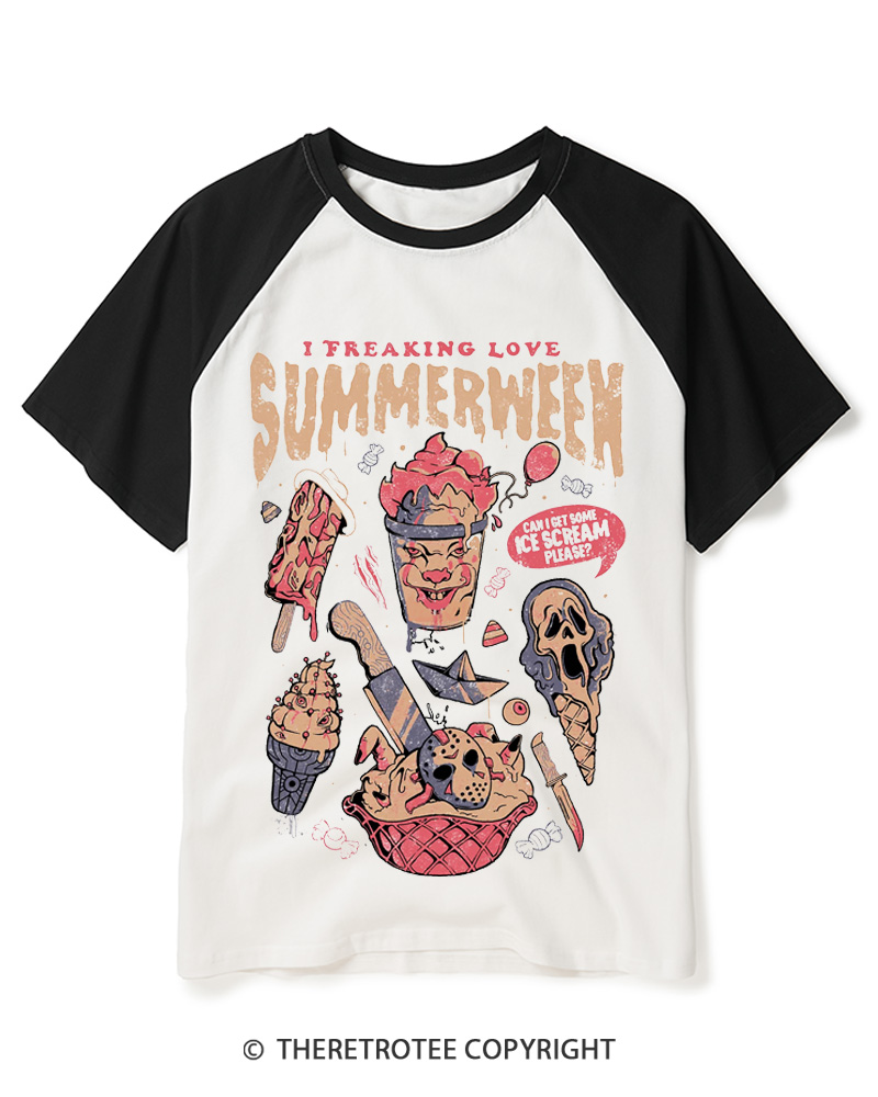 TheRetroTee Summerween 1980s Halloween Raglan Baseball T-Shirt