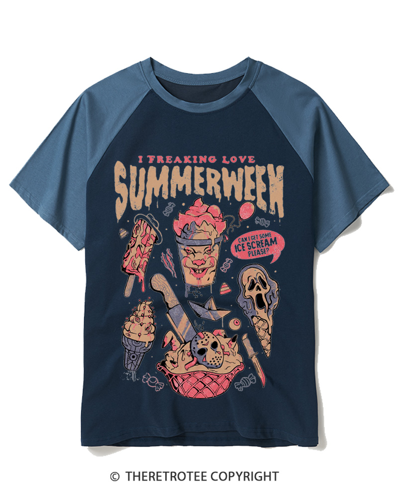 TheRetroTee Summerween 1980s Halloween Raglan Baseball T-Shirt