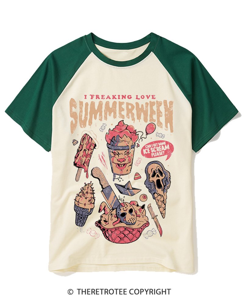 TheRetroTee Summerween 1980s Halloween Raglan Baseball T-Shirt