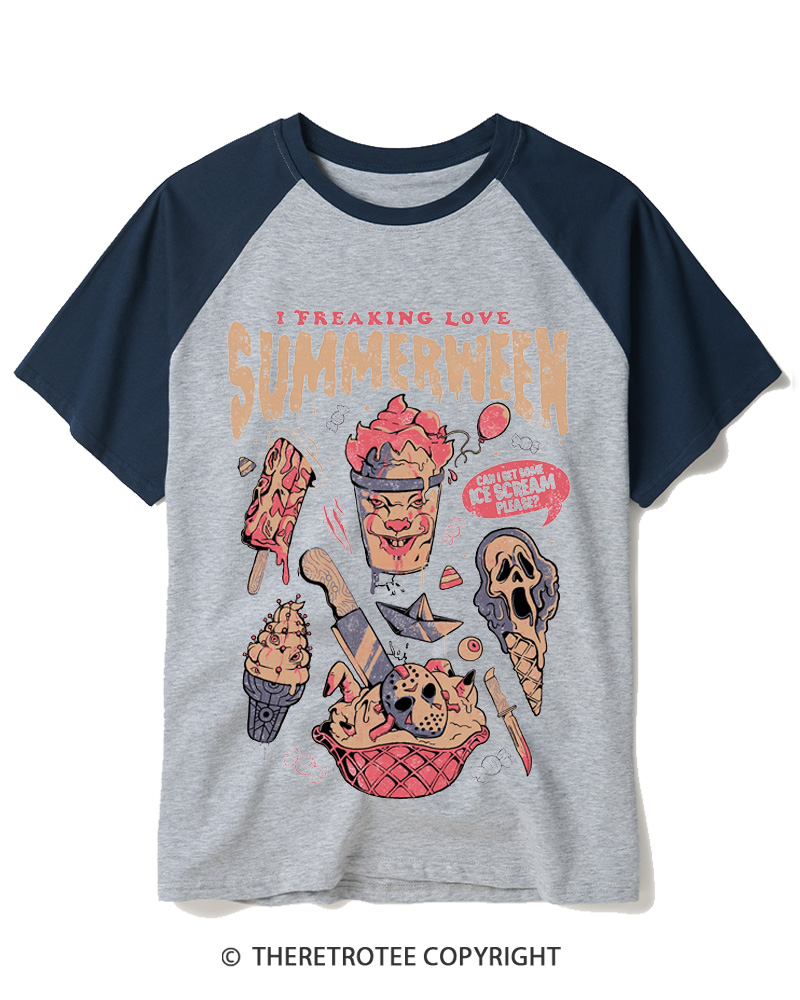 TheRetroTee Summerween 1980s Halloween Raglan Baseball T-Shirt