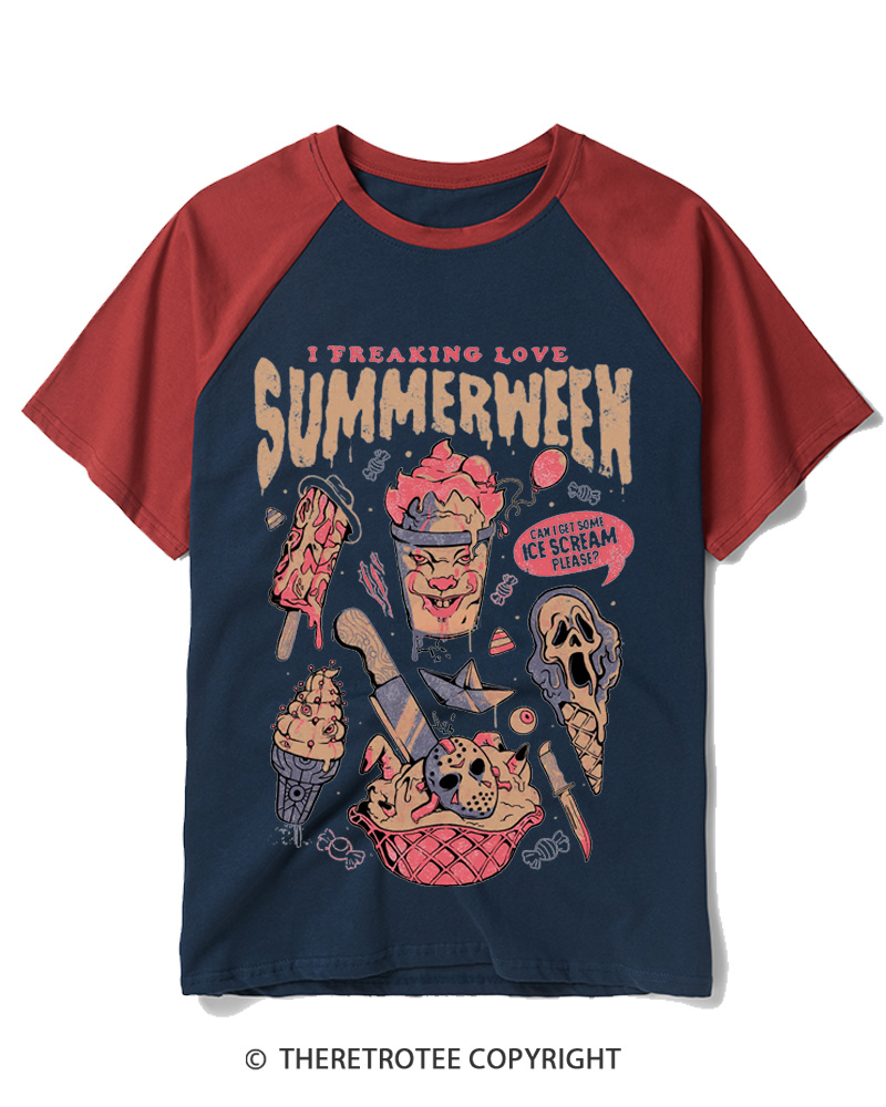 TheRetroTee Summerween 1980s Halloween Raglan Baseball T-Shirt