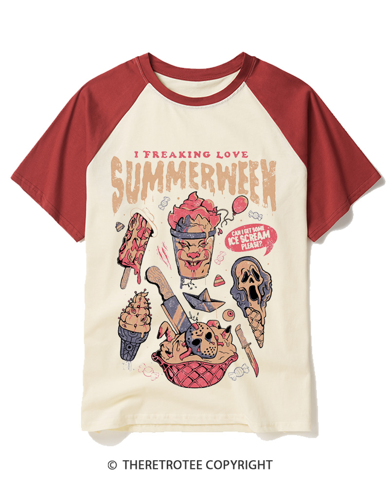 TheRetroTee Summerween 1980s Halloween Raglan Baseball T-Shirt