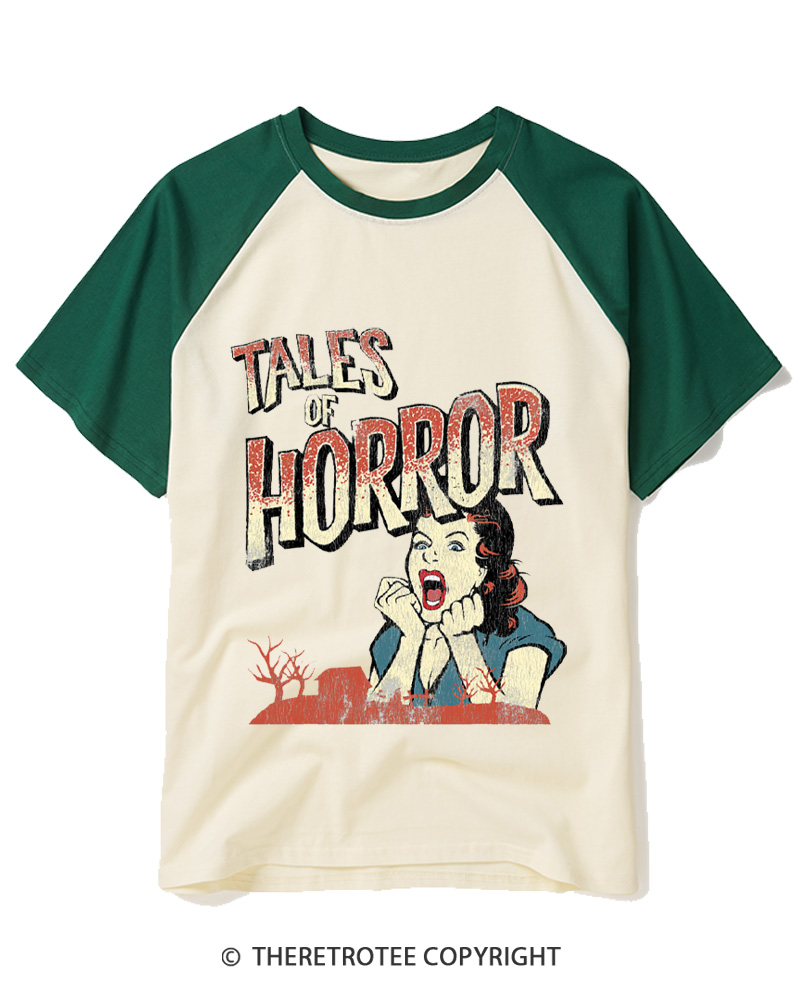 TheRetroTee Horror Movie 1950s Raglan Baseball T-Shirt