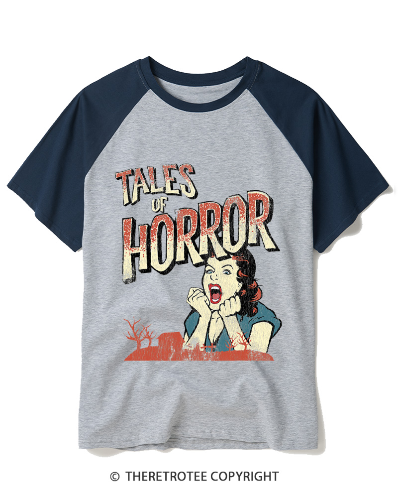 TheRetroTee Horror Movie 1950s Raglan Baseball T-Shirt