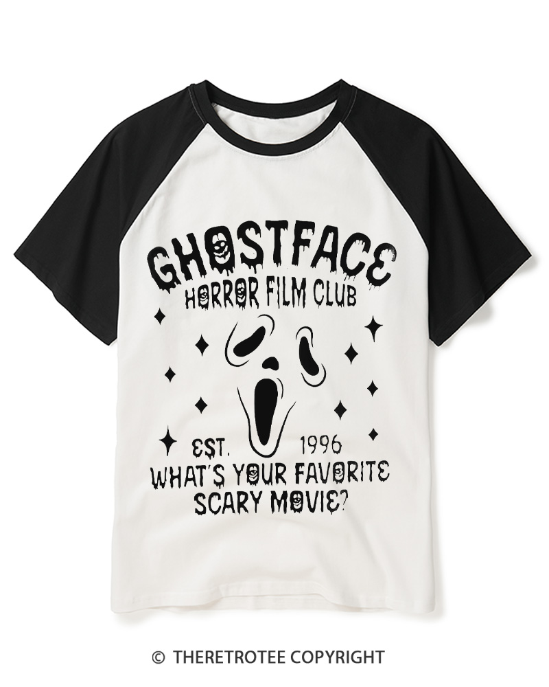 TheRetroTee What’s Your Favorite Scary Movie 1990s Raglan Baseball T-Shirt