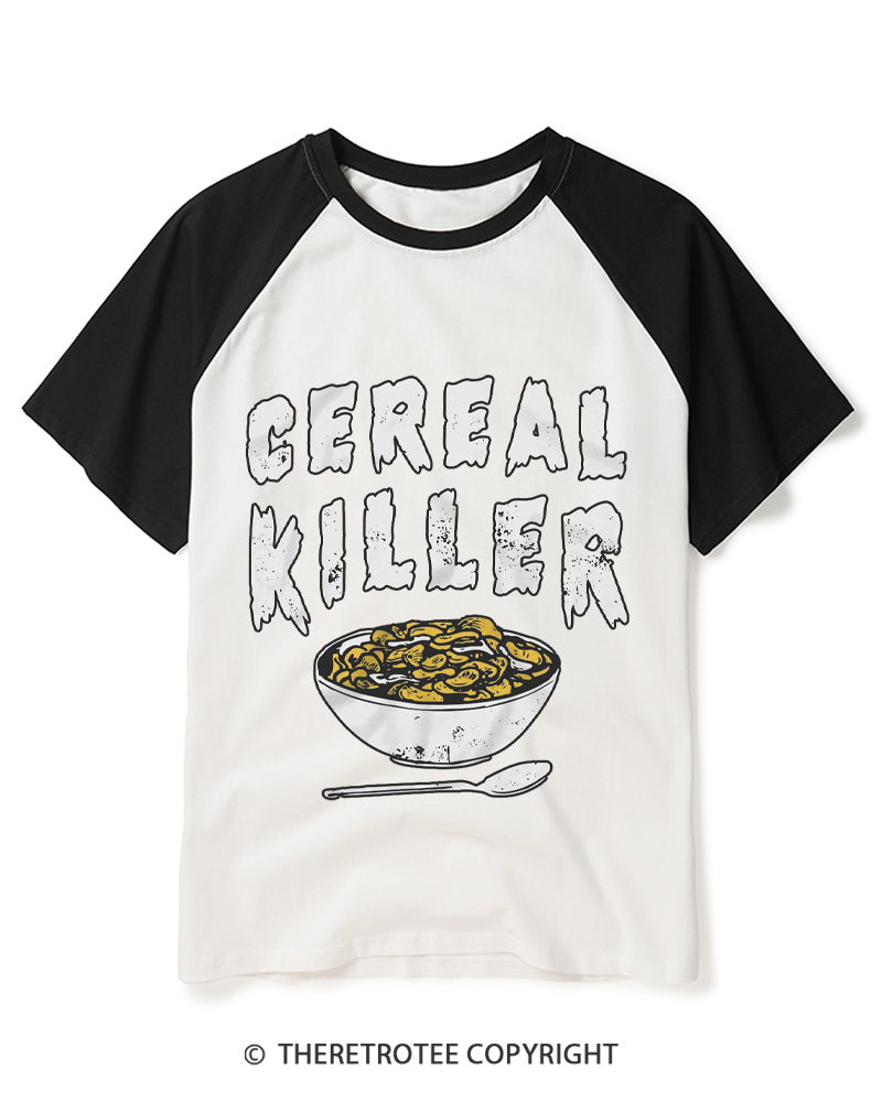 TheRetroTee Cereal Killer 1980s Raglan Baseball T-Shirt