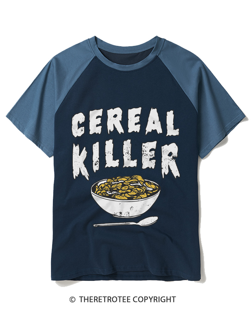 TheRetroTee Cereal Killer 1980s Raglan Baseball T-Shirt