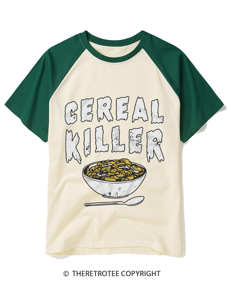 TheRetroTee Cereal Killer 1980s Raglan Baseball T-Shirt