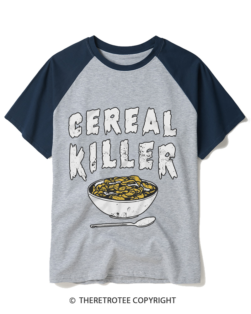 TheRetroTee Cereal Killer 1980s Raglan Baseball T-Shirt