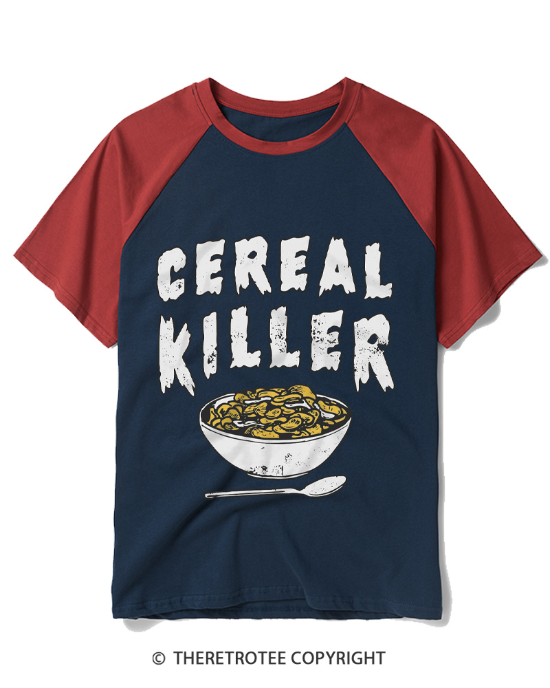 TheRetroTee Cereal Killer 1980s Raglan Baseball T-Shirt