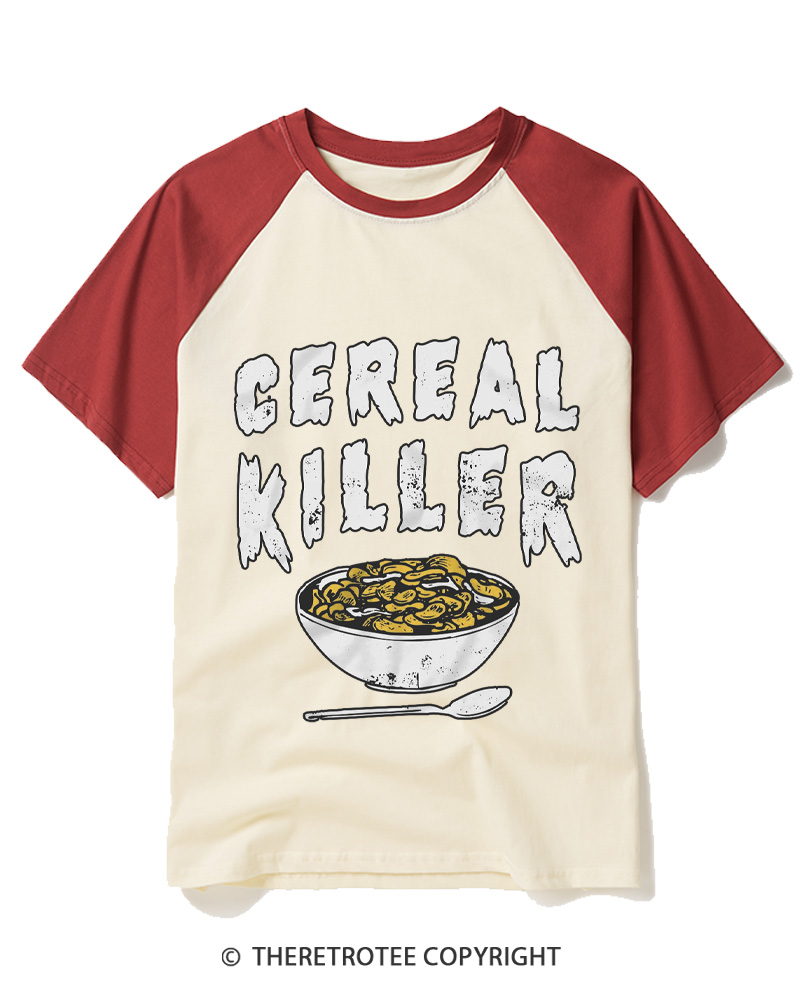 TheRetroTee Cereal Killer 1980s Raglan Baseball T-Shirt