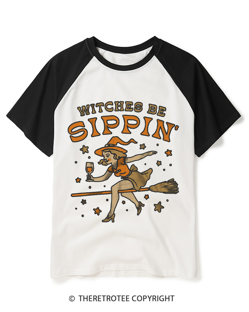 TheRetroTee Witches Be Sippin 1950s Raglan Baseball T-Shirt