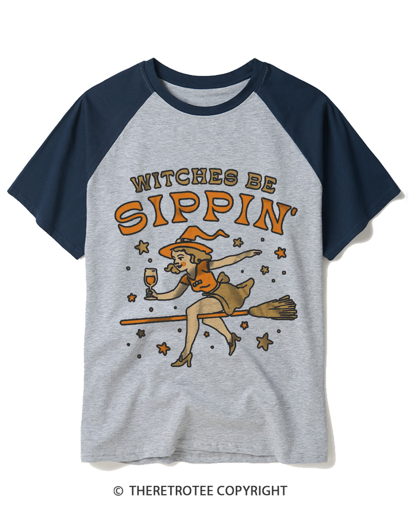 TheRetroTee Witches Be Sippin 1950s Raglan Baseball T-Shirt