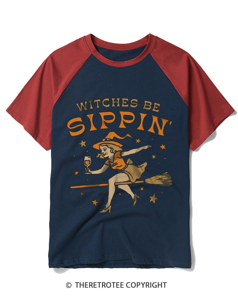TheRetroTee Witches Be Sippin 1950s Raglan Baseball T-Shirt