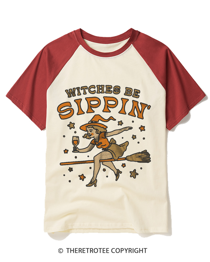 TheRetroTee Witches Be Sippin 1950s Raglan Baseball T-Shirt