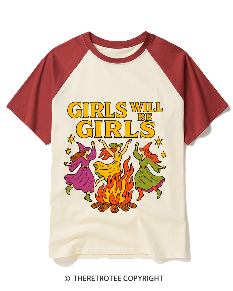 TheRetroTee Girls Will Be Girls 1970s Raglan Baseball T-Shirt
