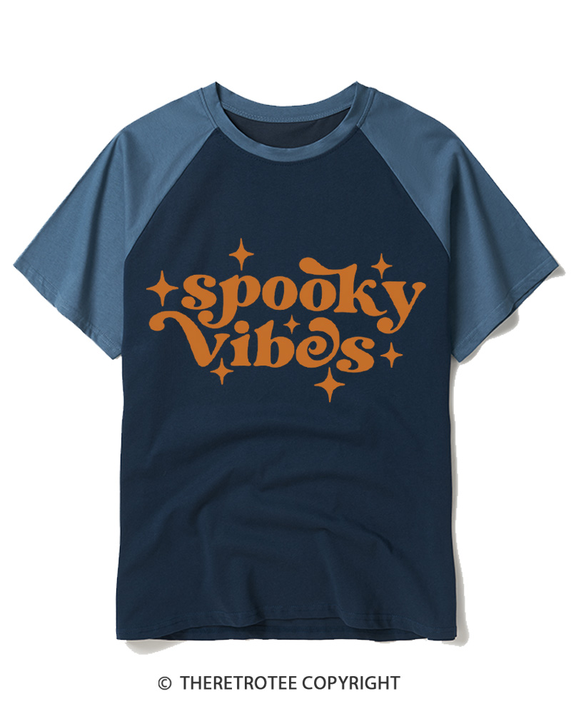 TheRetroTee Spooky Vibes 1980s Raglan Baseball T-Shirt