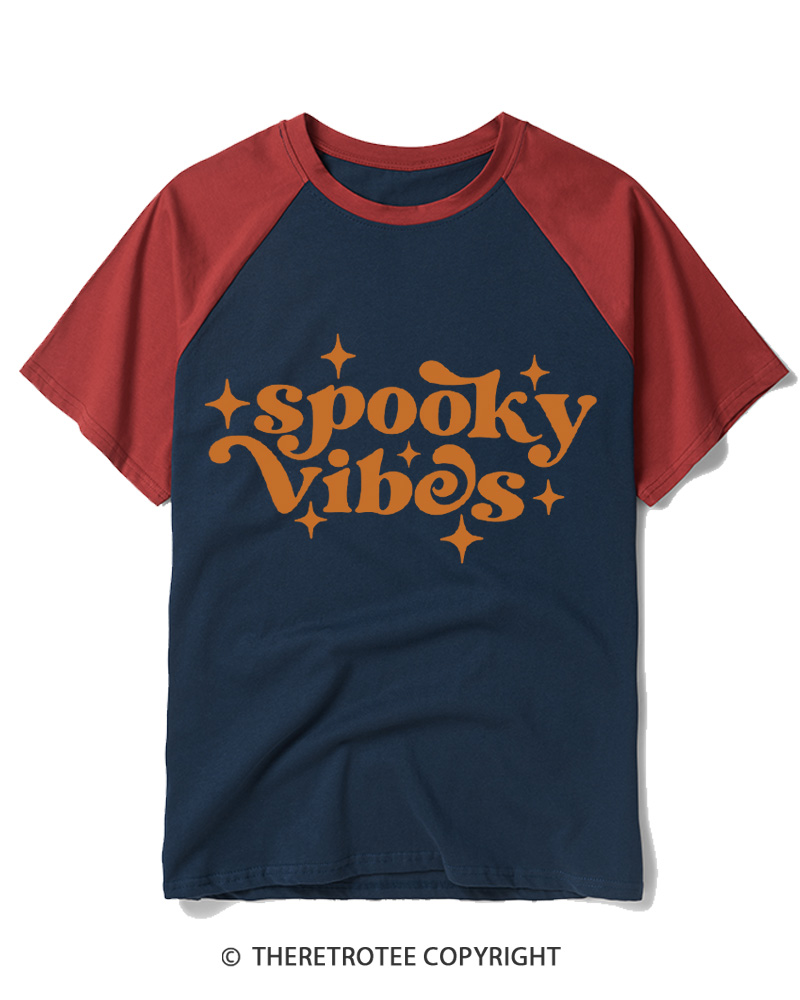 TheRetroTee Spooky Vibes 1980s Raglan Baseball T-Shirt
