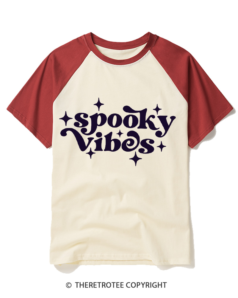 TheRetroTee Spooky Vibes 1980s Raglan Baseball T-Shirt