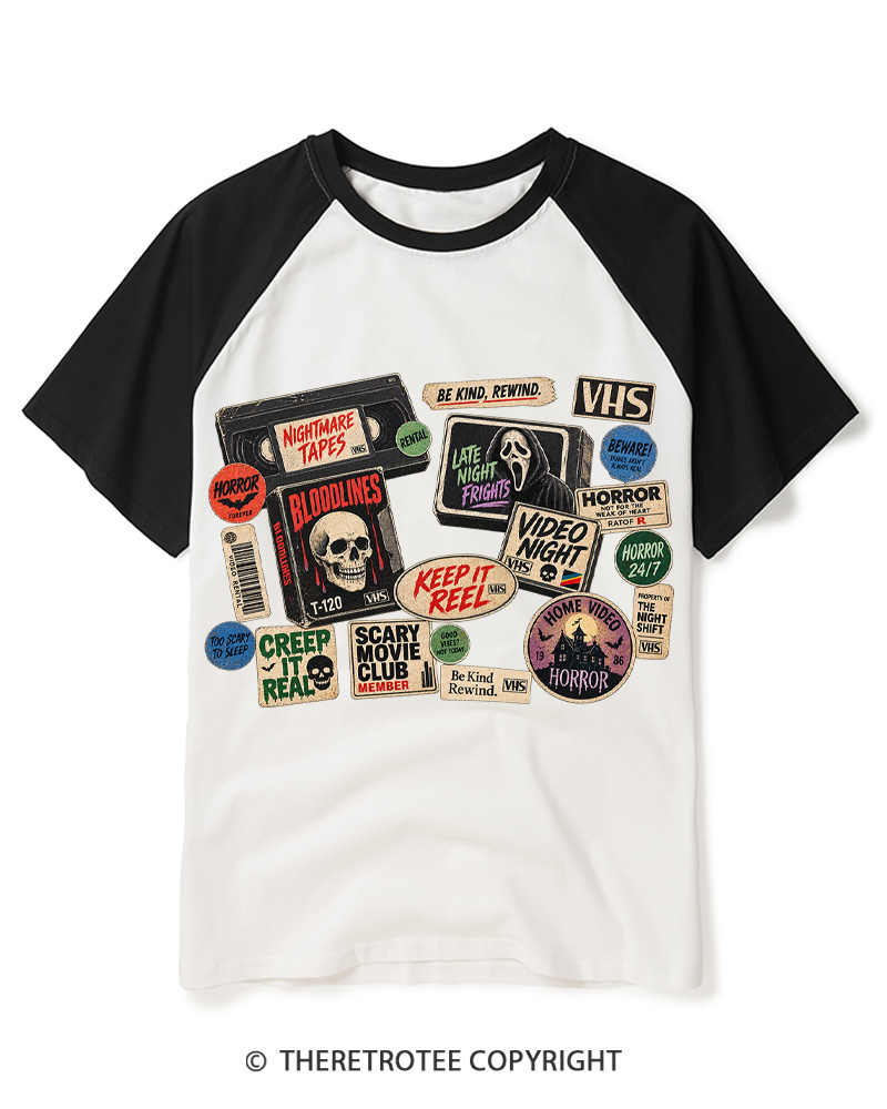 TheRetroTee VHS Horror 1980s Raglan Baseball T-Shirt