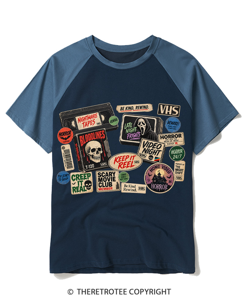 TheRetroTee VHS Horror 1980s Raglan Baseball T-Shirt