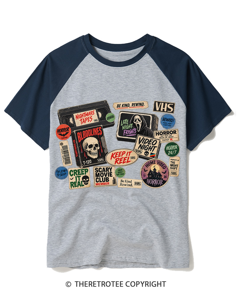 TheRetroTee VHS Horror 1980s Raglan Baseball T-Shirt