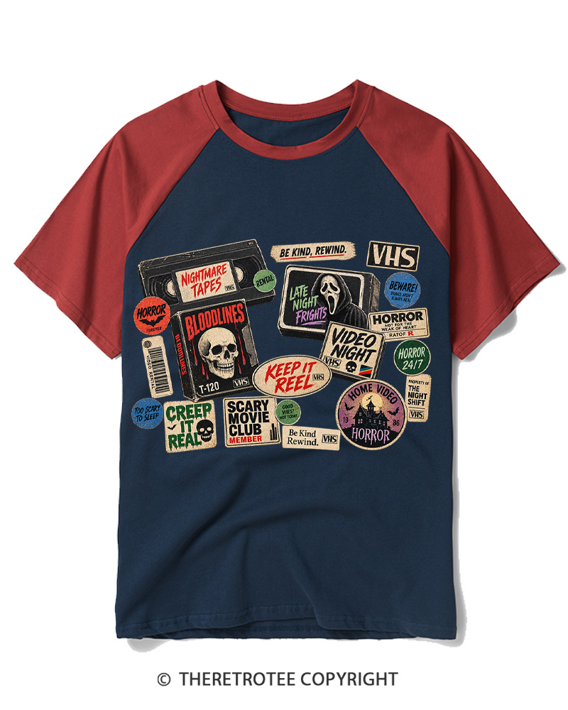 TheRetroTee VHS Horror 1980s Raglan Baseball T-Shirt