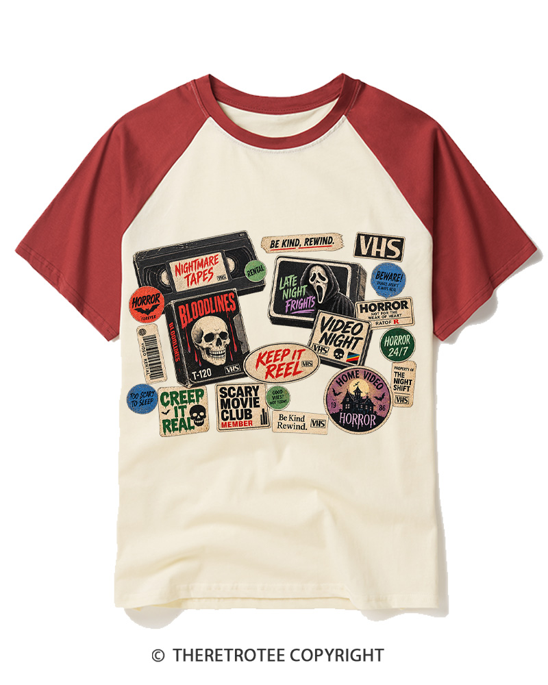 TheRetroTee VHS Horror 1980s Raglan Baseball T-Shirt