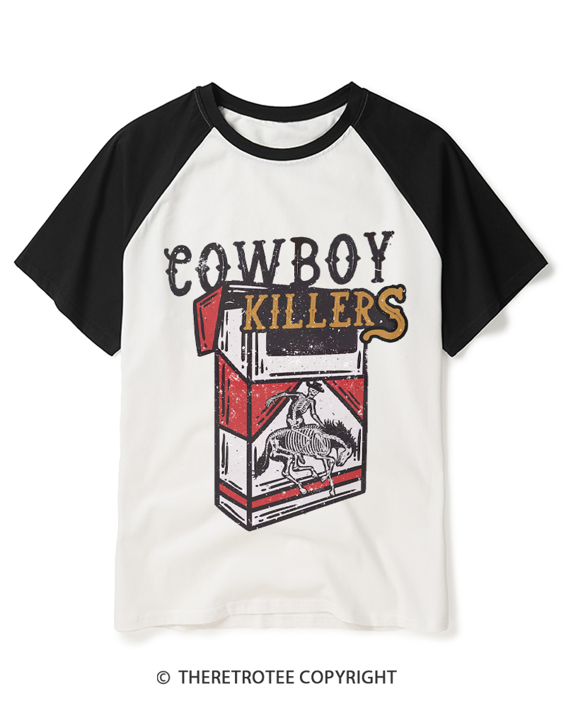 TheRetroTee Cowboy Killers 1970s Raglan Baseball T-Shirt