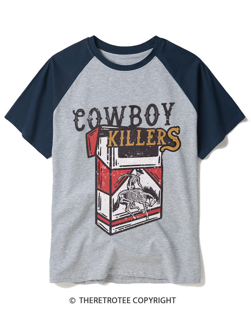 TheRetroTee Cowboy Killers 1970s Raglan Baseball T-Shirt