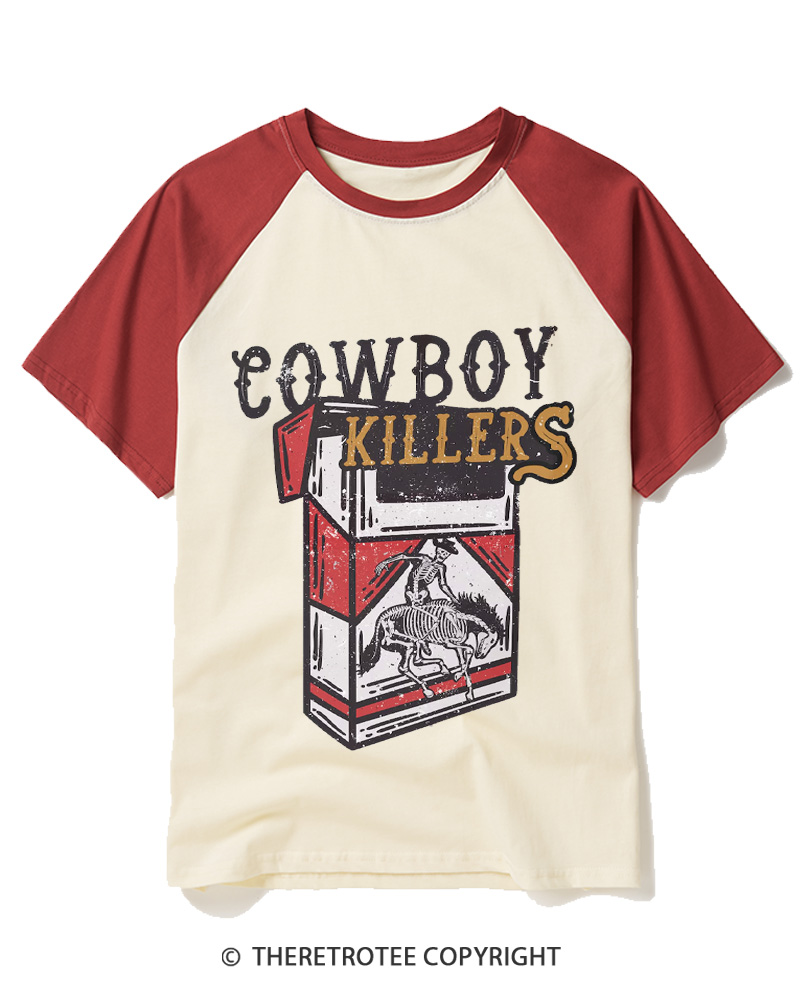 TheRetroTee Cowboy Killers 1970s Raglan Baseball T-Shirt
