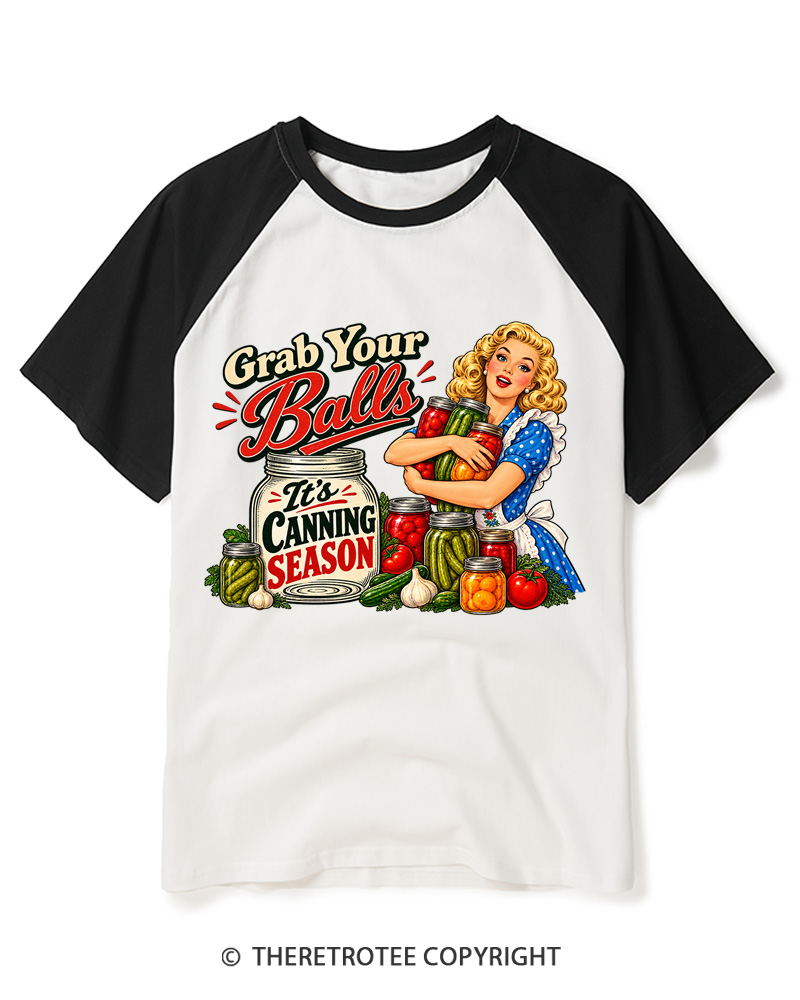 TheRetroTee Grab Your Balls 1950s Raglan Baseball T-Shirt