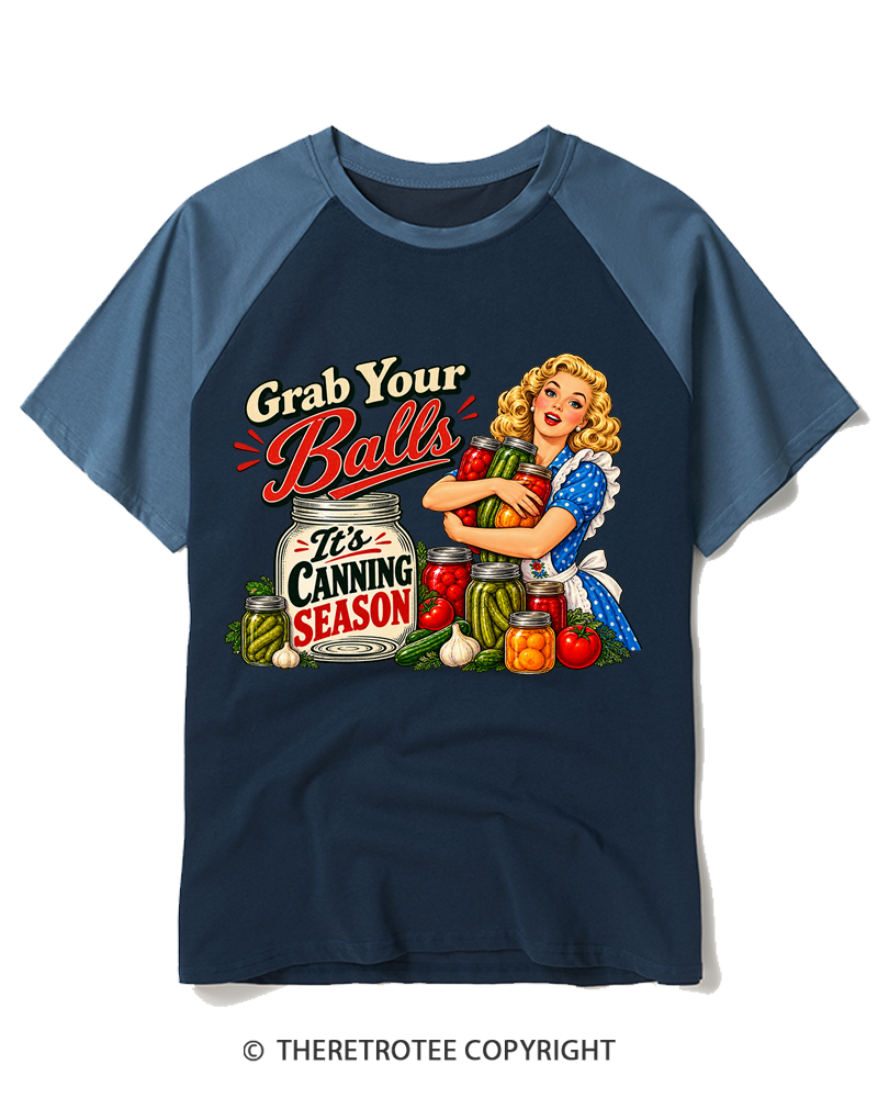TheRetroTee Grab Your Balls 1950s Raglan Baseball T-Shirt