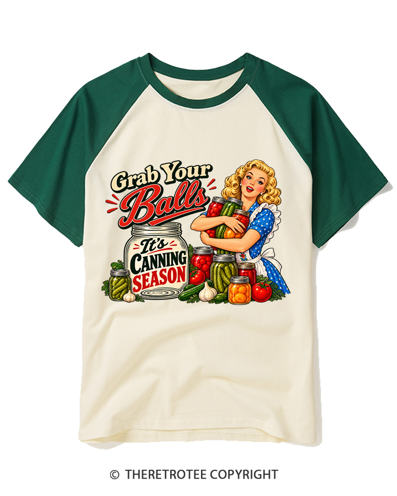 TheRetroTee Grab Your Balls 1950s Raglan Baseball T-Shirt