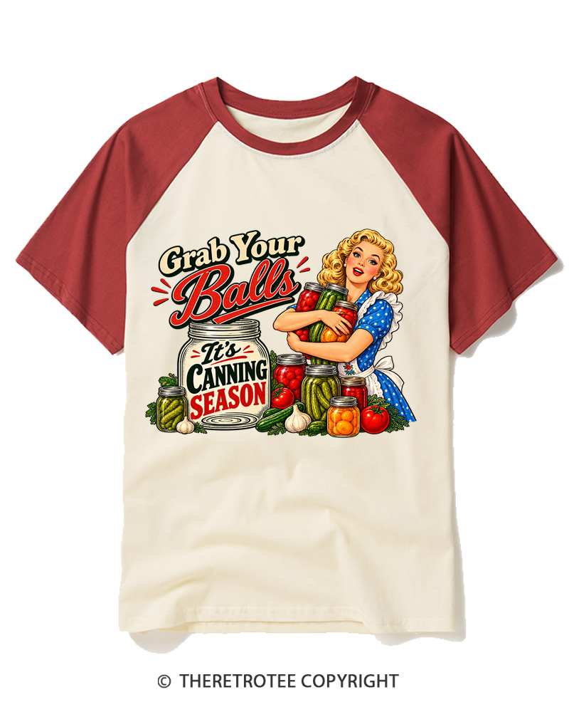 TheRetroTee Grab Your Balls 1950s Raglan Baseball T-Shirt