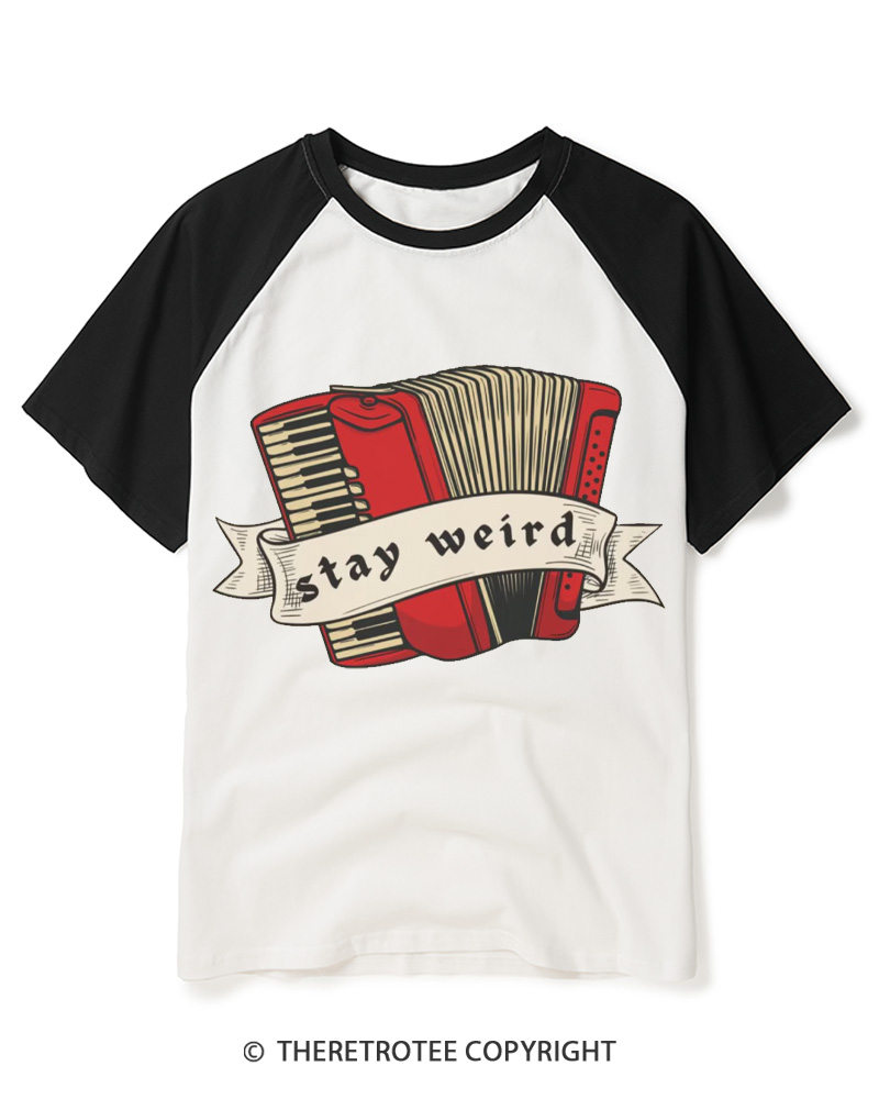 TheRetroTee Stay weird 1970s Raglan Baseball T-Shirt