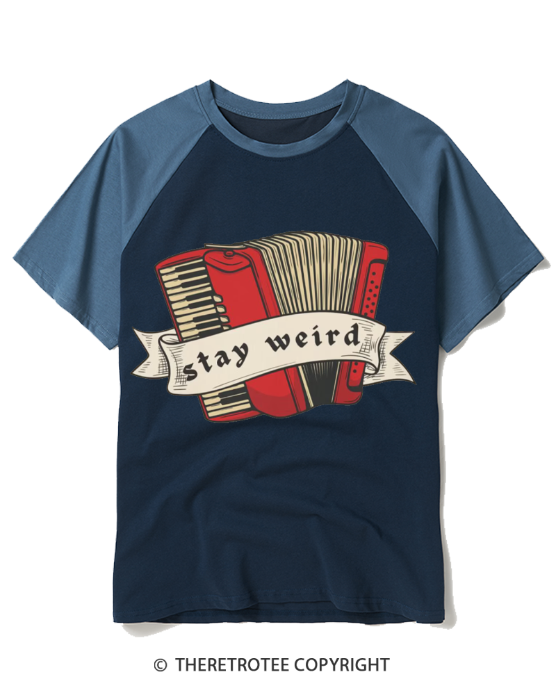 TheRetroTee Stay weird 1970s Raglan Baseball T-Shirt