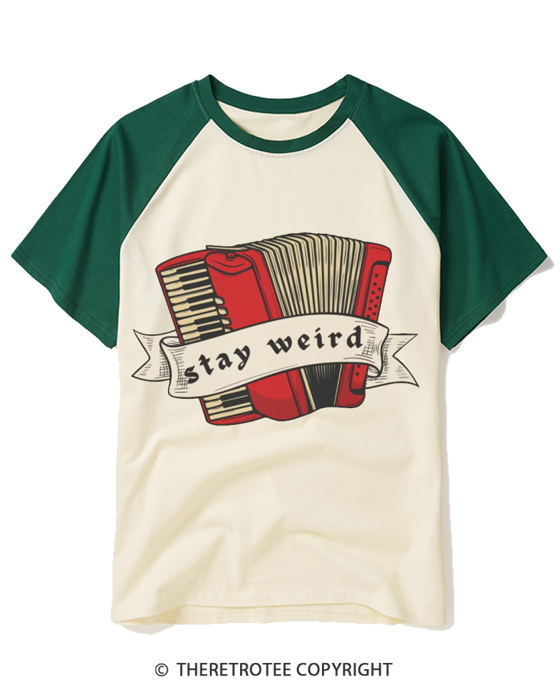 TheRetroTee Stay weird 1970s Raglan Baseball T-Shirt