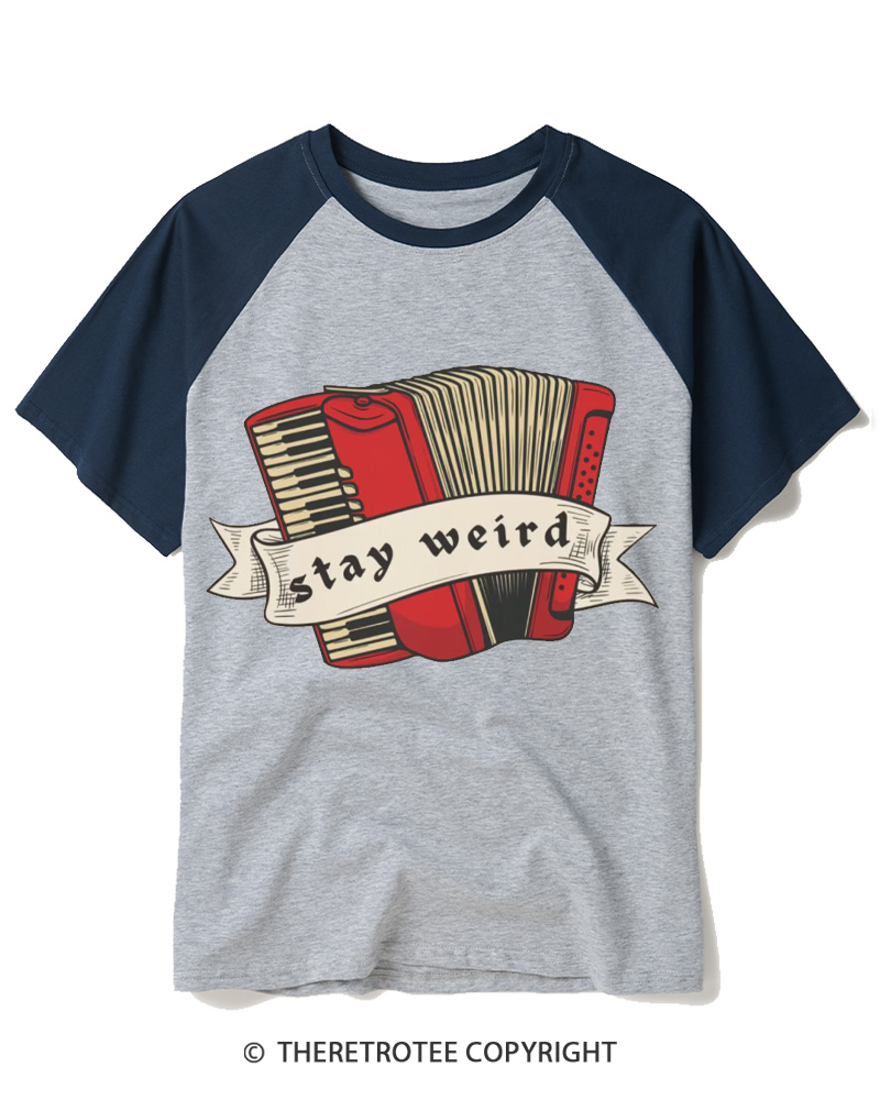 TheRetroTee Stay weird 1970s Raglan Baseball T-Shirt