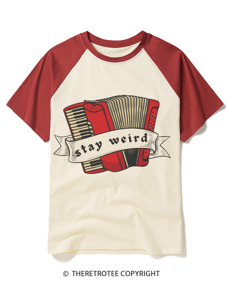 TheRetroTee Stay weird 1970s Raglan Baseball T-Shirt