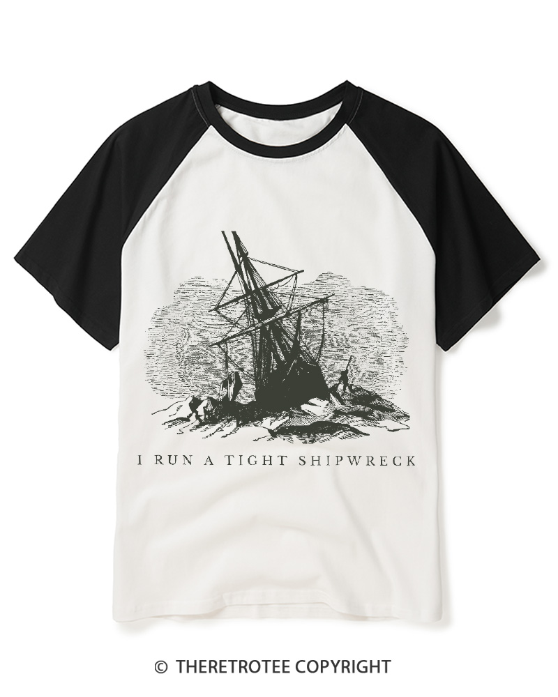 TheRetroTee Run A Tight Ship Vintage Raglan Baseball T-Shirt